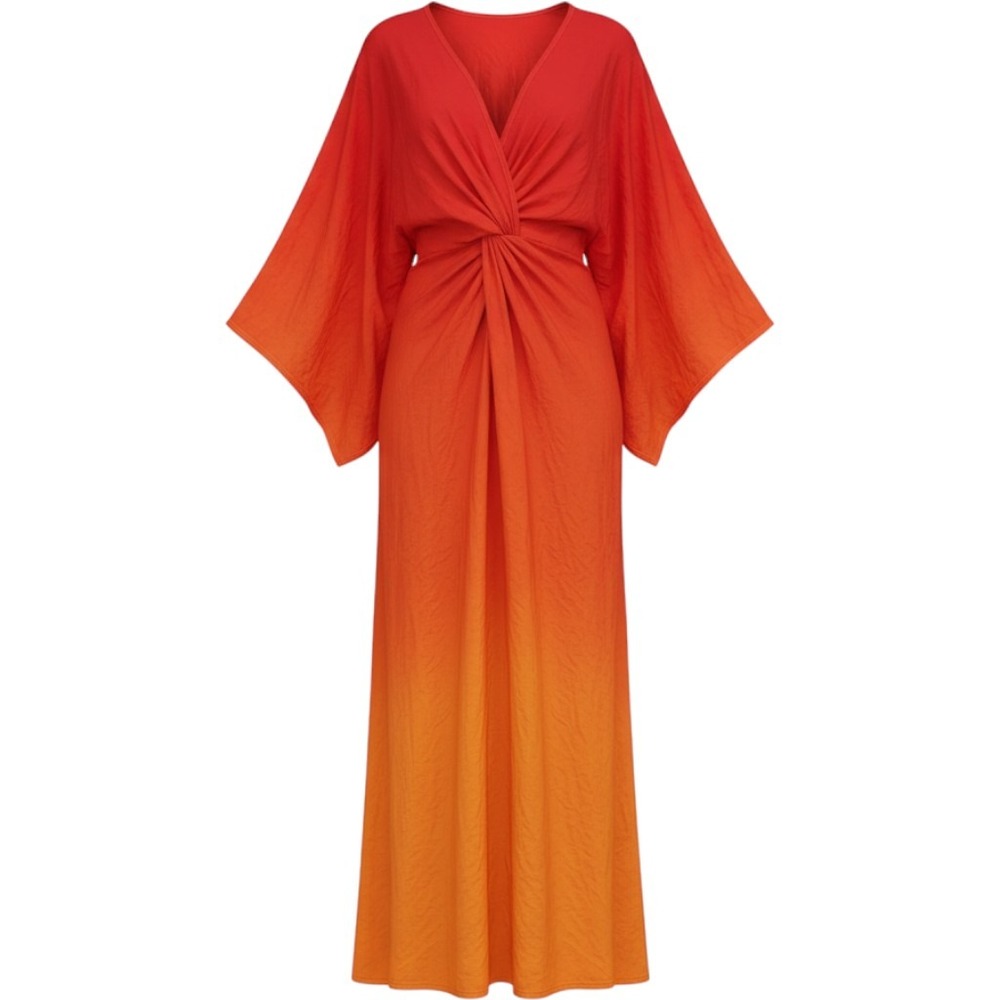YFB Young Fabulous Broke Ombre Maxi Dress Red Orange Sunset Kimono Sleeve L
